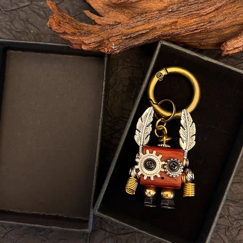 Handmade Cyberpunk Gothic Angel Keychain - Ominous Eye Steampunk Pendant for Bag, Car, Necklace