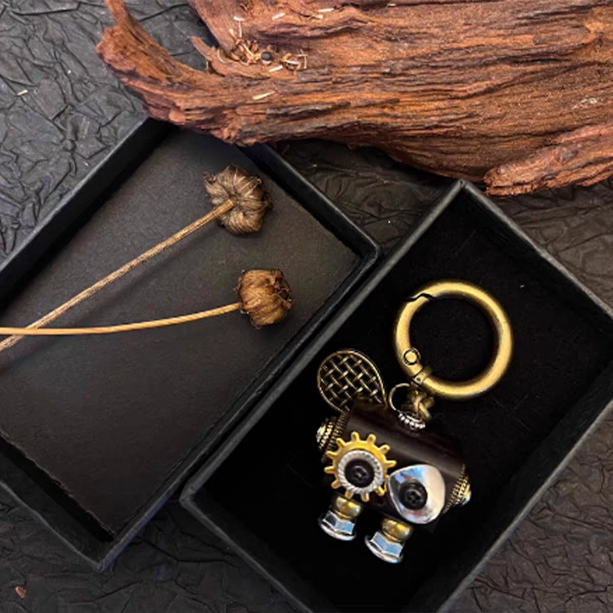 Handmade Cyberpunk Gothic Angel Keychain - Ominous Eye Steampunk Pendant for Bag, Car, Necklace