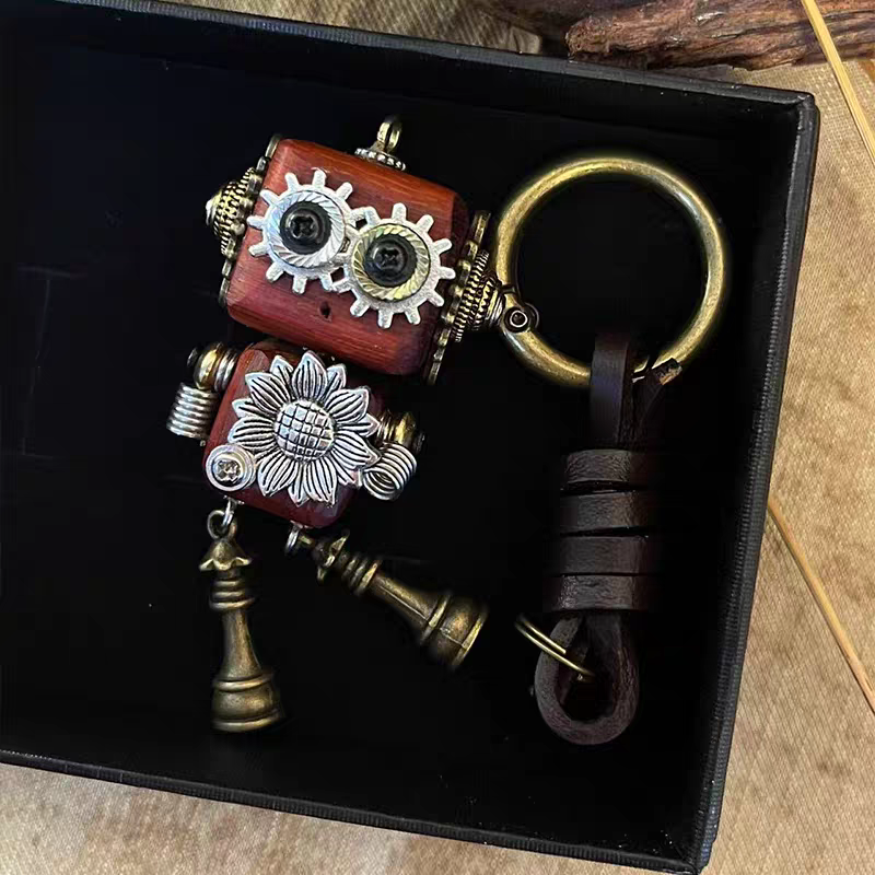 Handmade Cyberpunk Gothic Angel Keychain - Ominous Eye Steampunk Pendant for Bag, Car, Necklace