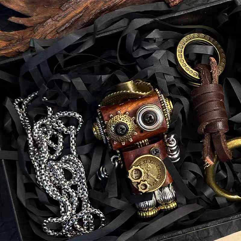 Handmade Cyberpunk Gothic Angel Keychain - Ominous Eye Steampunk Pendant for Bag, Car, Necklace