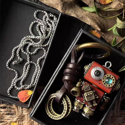 Handmade Cyberpunk Gothic Angel Keychain - Ominous Eye Steampunk Pendant for Bag, Car, Necklace