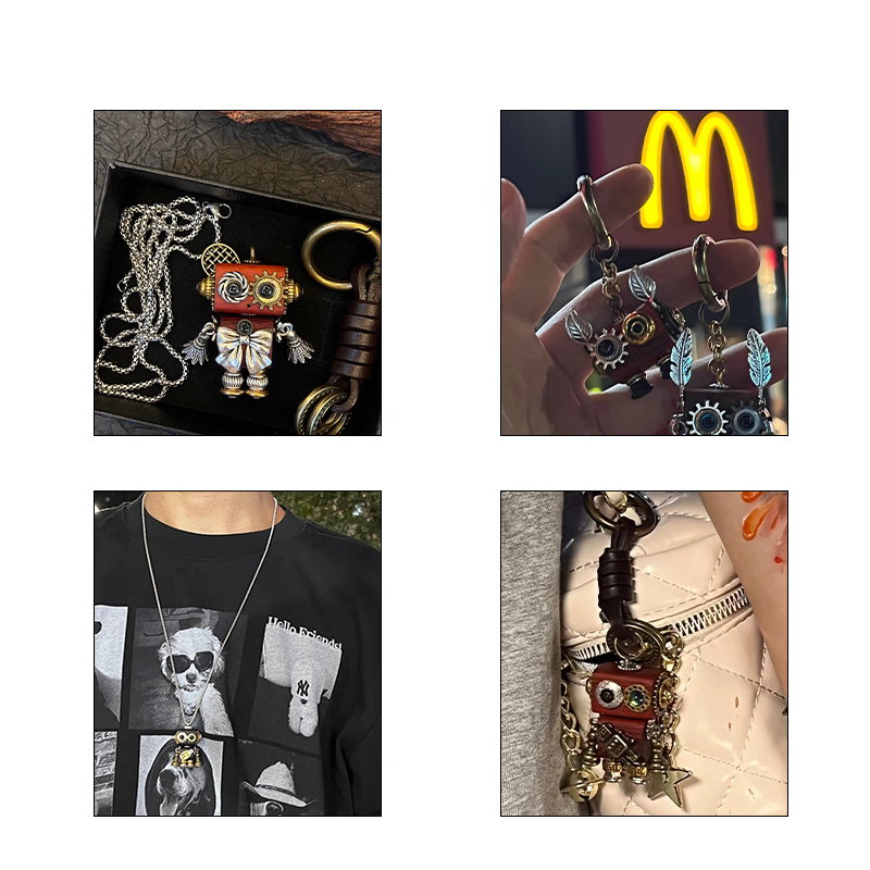 Handmade Cyberpunk Gothic Angel Keychain - Ominous Eye Steampunk Pendant for Bag, Car, Necklace