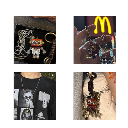 Handmade Cyberpunk Gothic Angel Keychain - Ominous Eye Steampunk Pendant for Bag, Car, Necklace