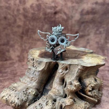 Handmade Steampunk Robot Wood Keychain - Punk Style Mini Robot Pendant, DIY Wooden Necklace & Creative Gift for Men