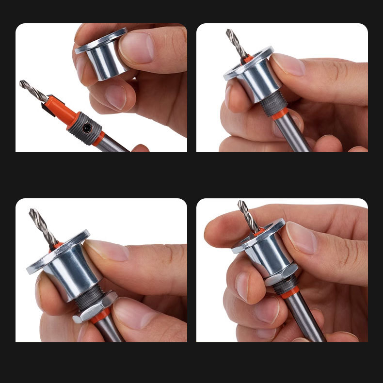 Handewei Upgraded Limited Depth Countersink Drill Bit - Adjustable Depth Woodworking Countersink Cutter with Carbide Tip, 8mm Round Shank for Bench Drill/Hand Drill/Cordless Drill