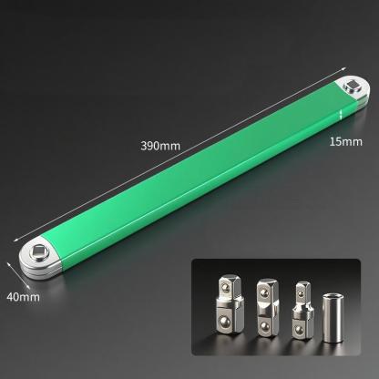 Dual-Head Ratcheting Extension Wrench – Adjustable Metal Universal Wrench for Tight Spaces with 2-Way Ratchet & 4 Adapters