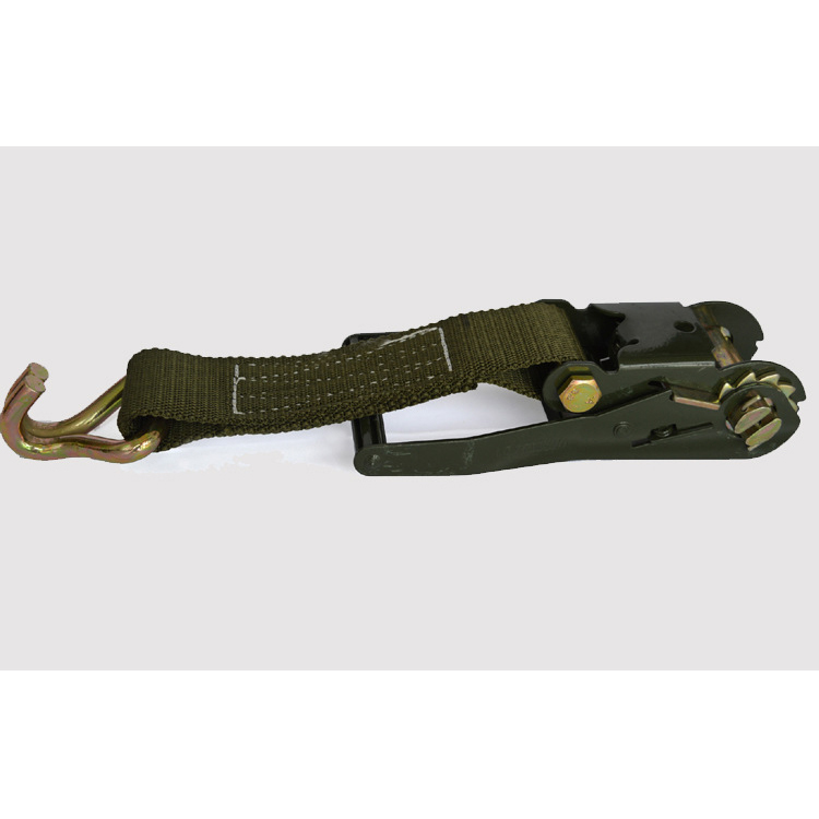 Heavy Duty Ratchet Tie Down, Military Green 5Ton Capacity, Extra Wide Polyester Webbing with Double J-Hooks