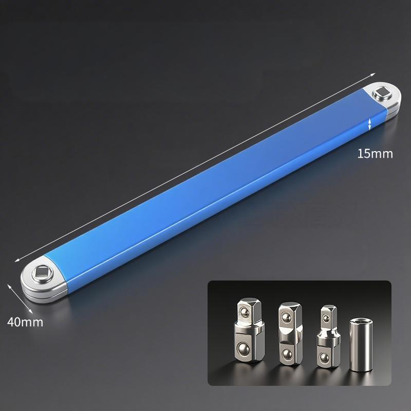 Dual-Head Ratcheting Extension Wrench – Adjustable Metal Universal Wrench for Tight Spaces with 2-Way Ratchet & 4 Adapters