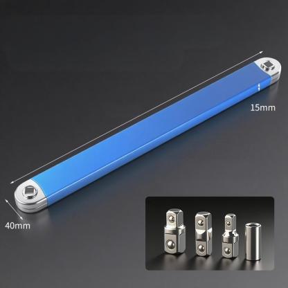 Dual-Head Ratcheting Extension Wrench – Adjustable Metal Universal Wrench for Tight Spaces with 2-Way Ratchet & 4 Adapters