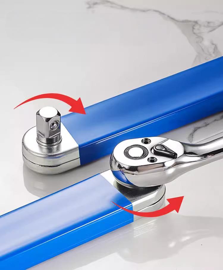 Dual-Head Ratcheting Extension Wrench – Adjustable Metal Universal Wrench for Tight Spaces with 2-Way Ratchet & 4 Adapters