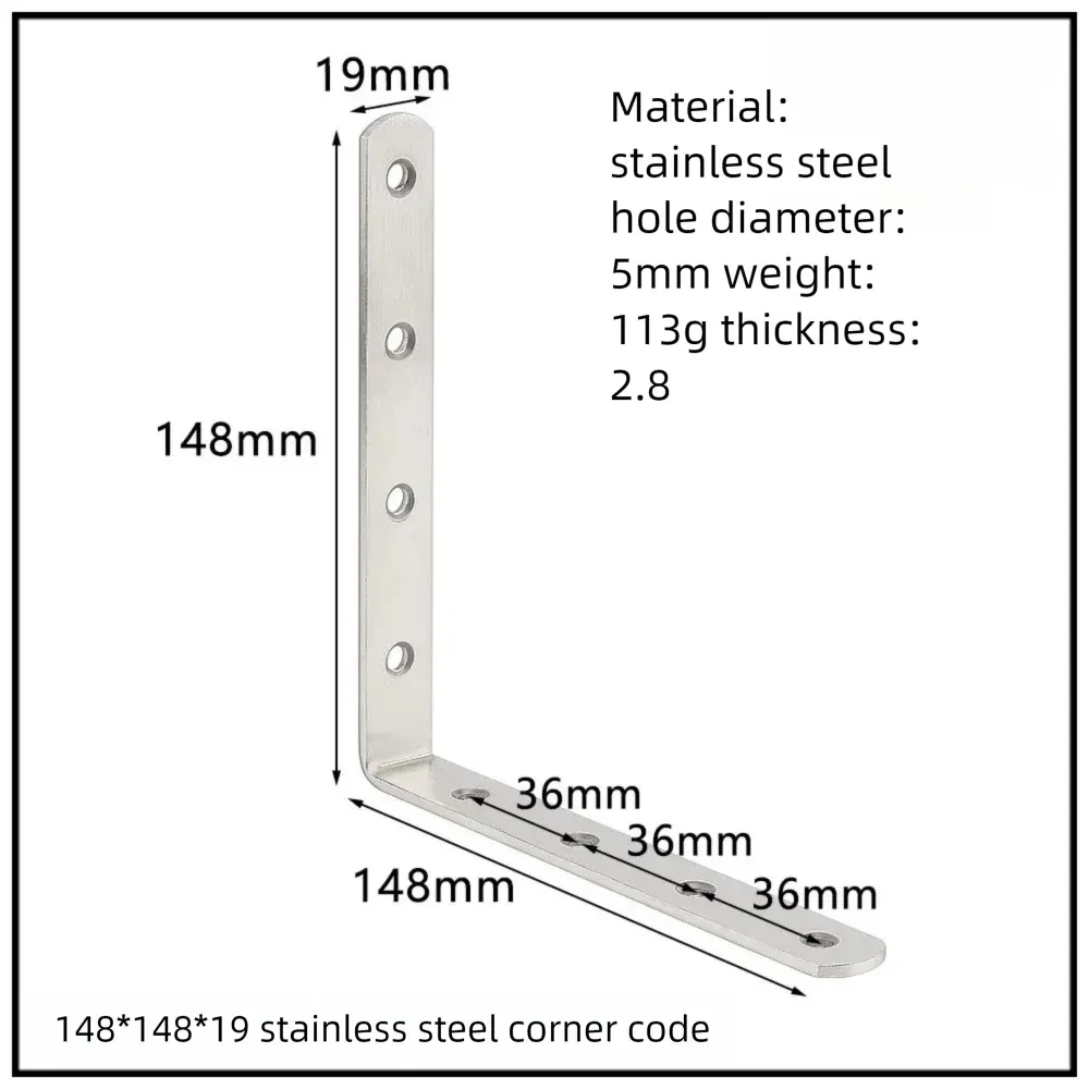 Stainless Steel Corner Bracket, 90-Degree Right Angle Connector, Reinforced L-Shaped Metal Corner Fixing Brace