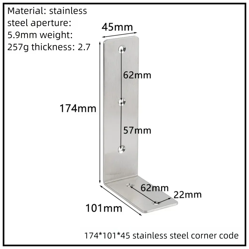 Stainless Steel Corner Bracket, 90-Degree Right Angle Connector, Reinforced L-Shaped Metal Corner Fixing Brace