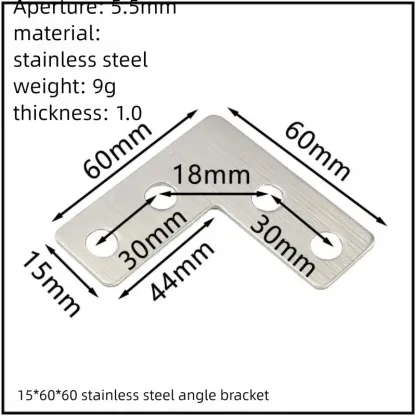 Stainless Steel Corner Bracket, 90-Degree Right Angle Connector, Reinforced L-Shaped Metal Corner Fixing Brace