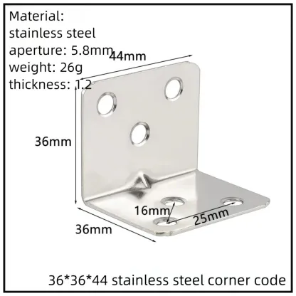 Stainless Steel Corner Bracket, 90-Degree Right Angle Connector, Reinforced L-Shaped Metal Corner Fixing Brace