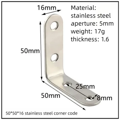 Stainless Steel Corner Bracket, 90-Degree Right Angle Connector, Reinforced L-Shaped Metal Corner Fixing Brace