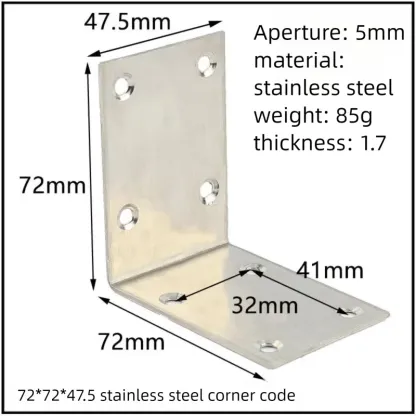 Stainless Steel Corner Bracket, 90-Degree Right Angle Connector, Reinforced L-Shaped Metal Corner Fixing Brace