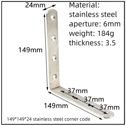 Stainless Steel Corner Bracket, 90-Degree Right Angle Connector, Reinforced L-Shaped Metal Corner Fixing Brace