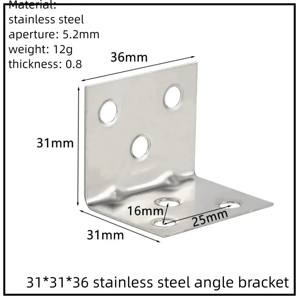Stainless Steel Corner Bracket, 90-Degree Right Angle Connector, Reinforced L-Shaped Metal Corner Fixing Brace