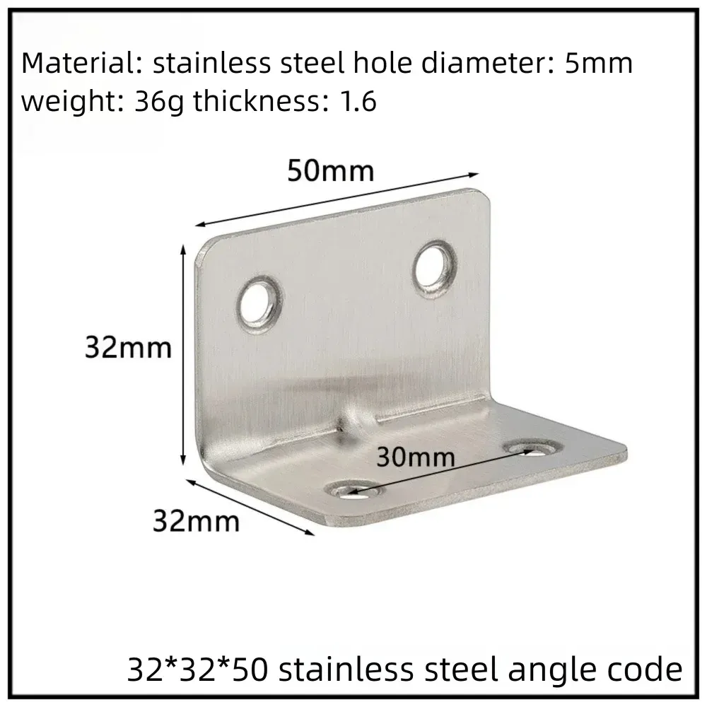 Stainless Steel Corner Bracket, 90-Degree Right Angle Connector, Reinforced L-Shaped Metal Corner Fixing Brace