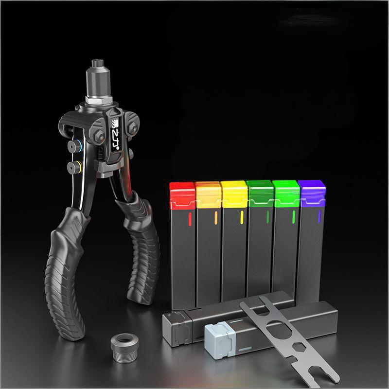 Professional 3-in-1 Hand Tool: Heavy-Duty Labor-Saving Rivet Gun, Nut & Hole Punch Tool Kit with Storage Case