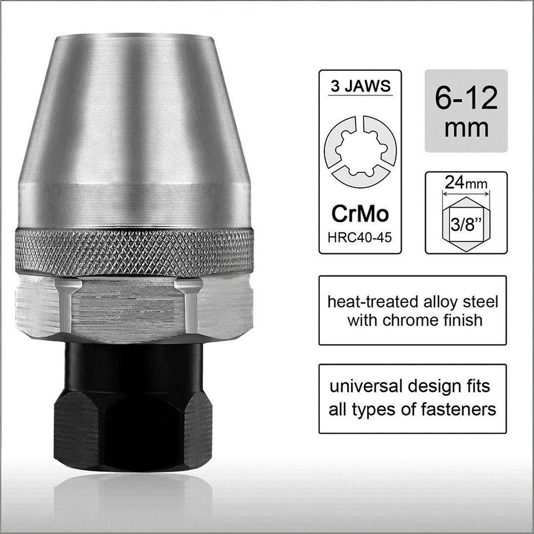 3/8" Bolt Extractor Set - Heavy-Duty Broken Bolt & Stud Remover Tool with 3-Jaw Grip for 6-13mm Damaged Fasteners