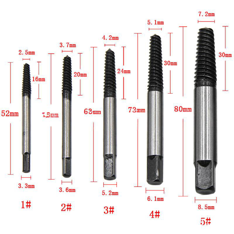 Chromium Vanadium Steel Screw Extractor Set - Left-Handed Spiral Fluted Design for Broken & Stripped Screws (Coarse & Fine Threads, 1-21mm)