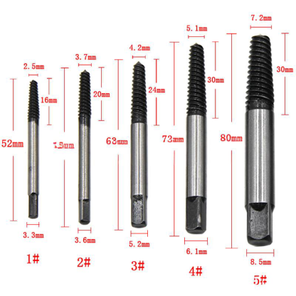 Chromium Vanadium Steel Screw Extractor Set - Left-Handed Spiral Fluted Design for Broken & Stripped Screws (Coarse & Fine Threads, 1-21mm)