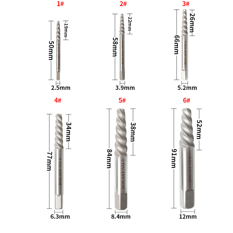 Chromium Vanadium Steel Screw Extractor Set - Left-Handed Spiral Fluted Design for Broken & Stripped Screws (Coarse & Fine Threads, 1-21mm)