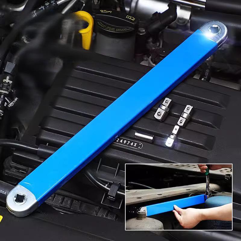 Dual-Head Ratcheting Extension Wrench – Adjustable Metal Universal Wrench for Tight Spaces with 2-Way Ratchet & 4 Adapters