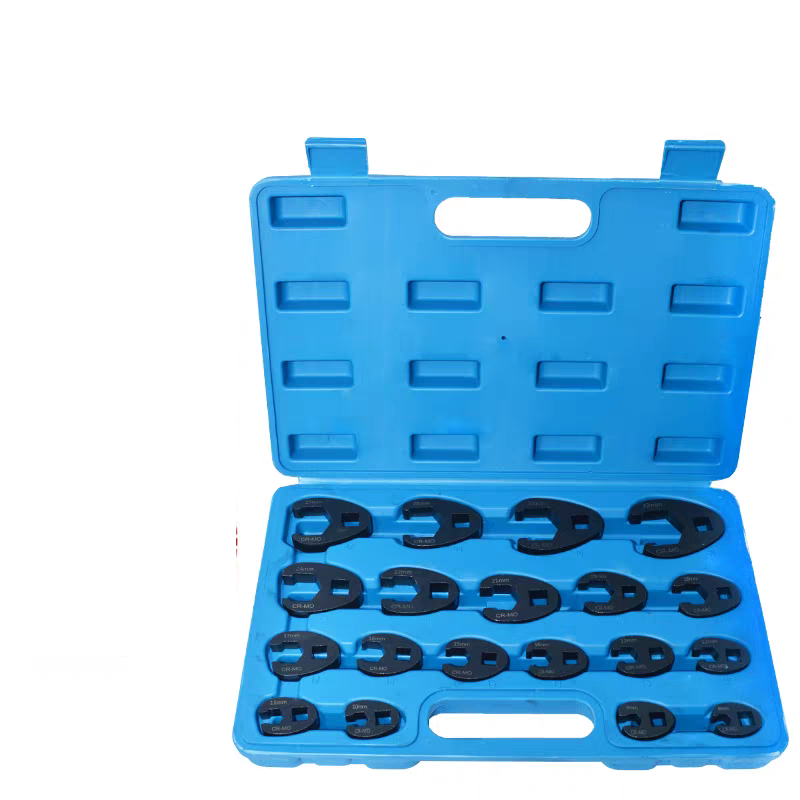 19-Piece Crowfoot Brake Line Wrench Set U-Shape 5-Point Flare Nut Spanner 8-32mm 1/2" & 3/8" Drive for Tight Space Automotive Repair Tools