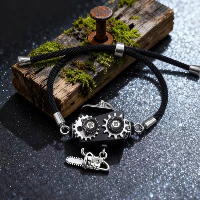 Handmade Steampunk Robot Keychain - Wood & Leather Necklace with Mechanical Heart, Unique Unisex Gift for Men Womenthday, Anniversary