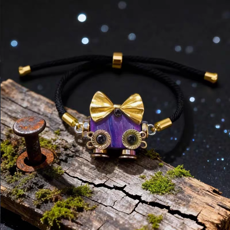 Handmade Steampunk Robot Keychain - Wood & Leather Necklace with Mechanical Heart, Unique Unisex Gift for Men Womenthday, Anniversary