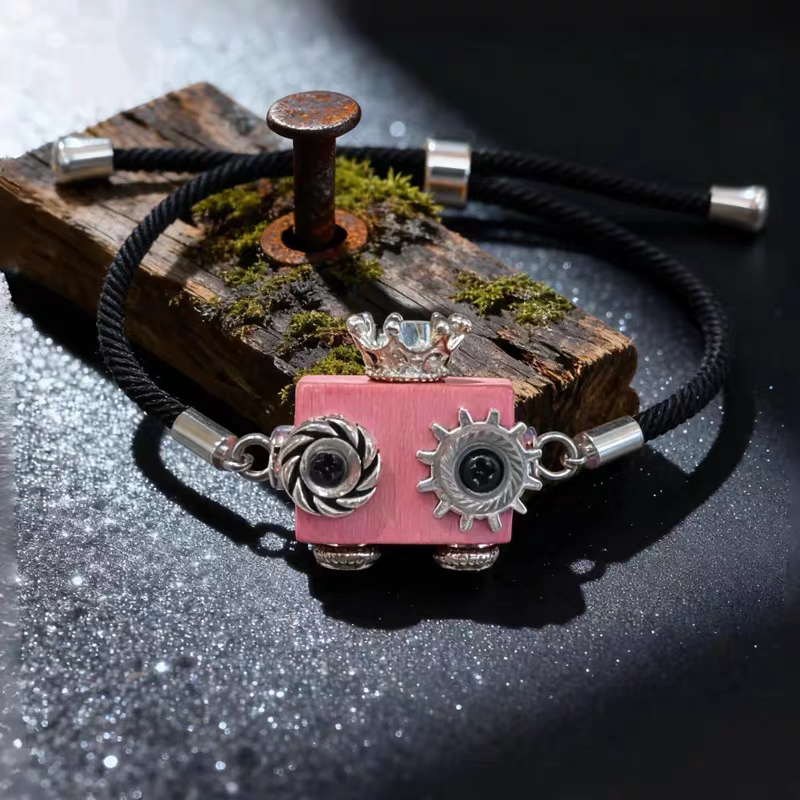 Handmade Steampunk Robot Keychain - Wood & Leather Necklace with Mechanical Heart, Unique Unisex Gift for Men Womenthday, Anniversary