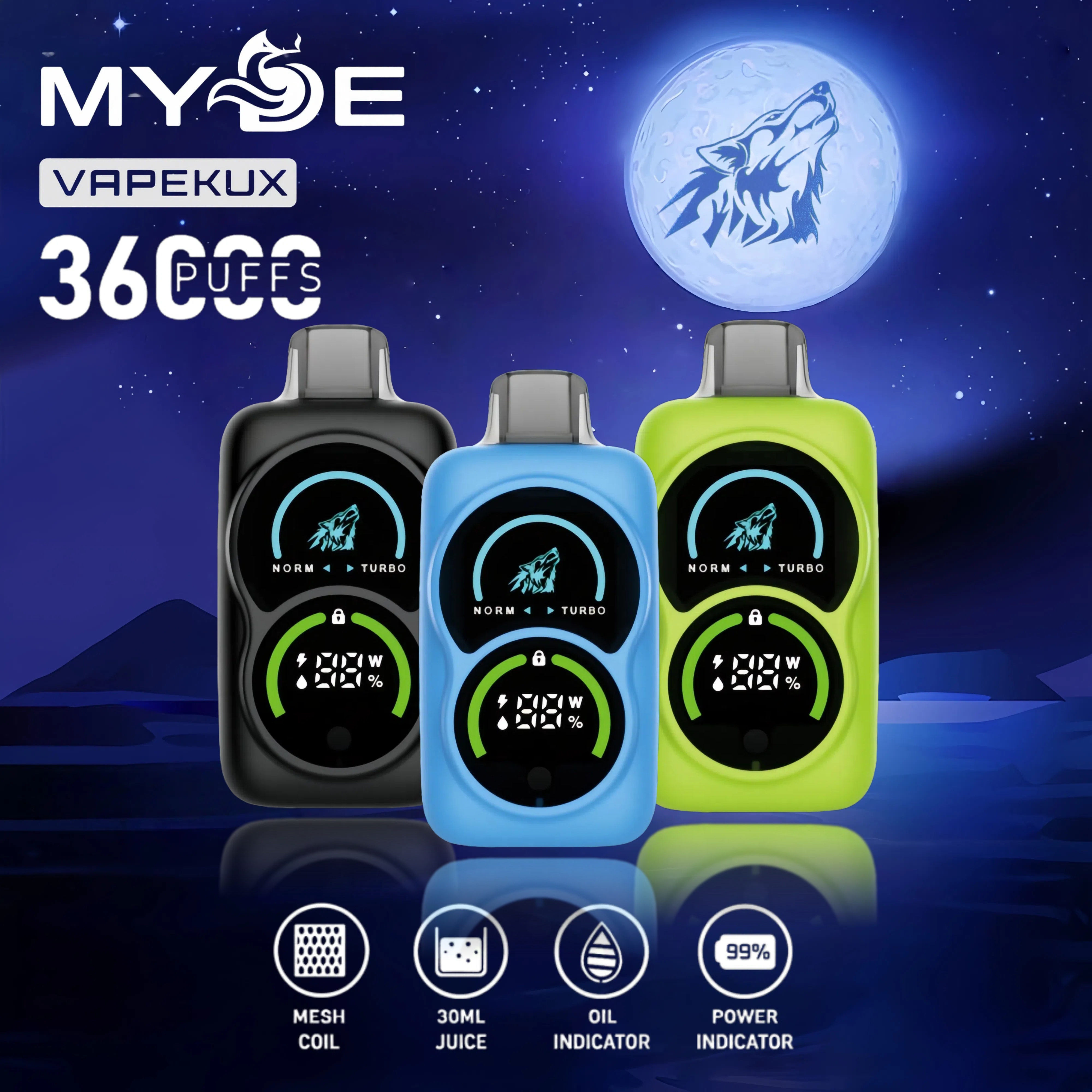 VAPEKUX 36000 Vape Totem Wilka – E-Papieros z Ekranem Dotykowym i Ikoną Wilka