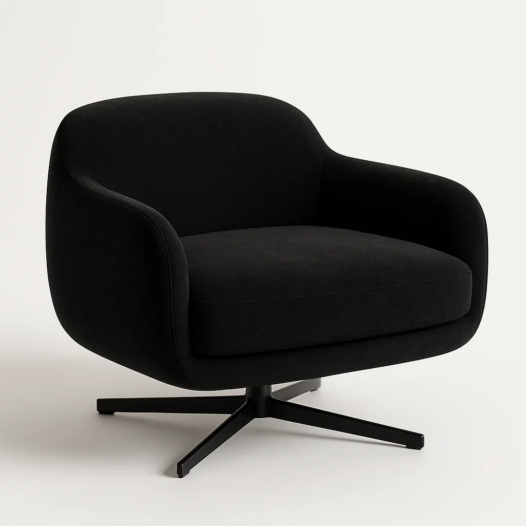 Nojatuoli Musta Pyörivä Villakankaasta Teräsjalustalla 85 cm