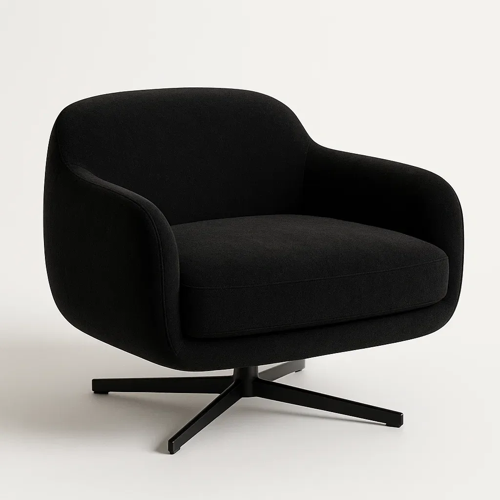 Nojatuoli Musta Pyörivä Villakankaasta Teräsjalustalla 85 cm