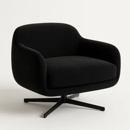 Nojatuoli Musta Pyörivä Villakankaasta Teräsjalustalla 85 cm