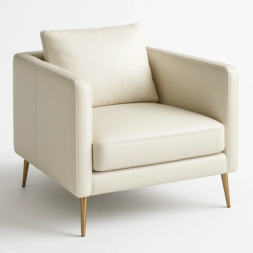 Nojatuoli Nahkainen Lepotuoli Vaalea Beige Teräs Jalat Korkeus 80 cm Leveys 90 cm Syvyys 85 cm