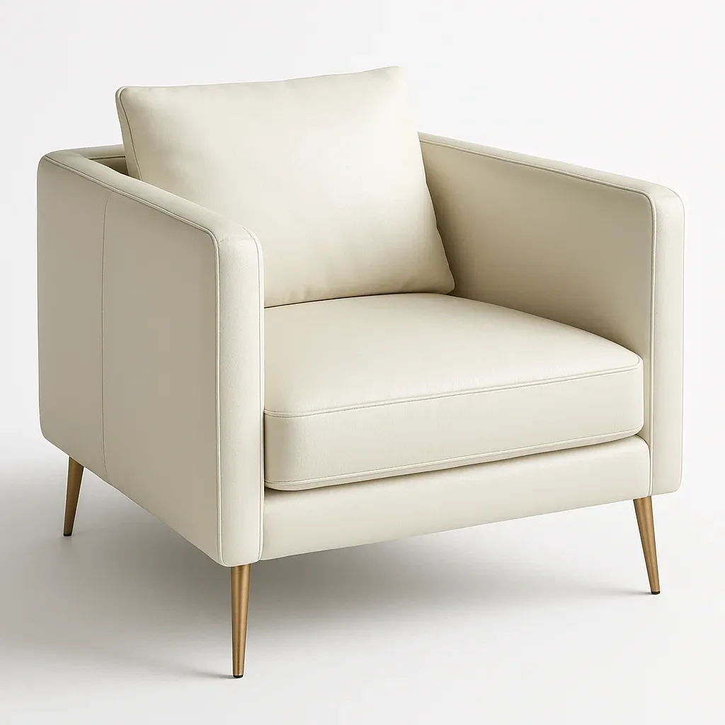 Nojatuoli Nahkainen Lepotuoli Vaalea Beige Teräs Jalat Korkeus 80 cm Leveys 90 cm Syvyys 85 cm