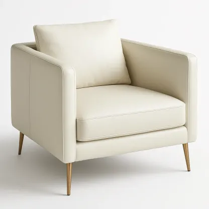 Nojatuoli Nahkainen Lepotuoli Vaalea Beige Teräs Jalat Korkeus 80 cm Leveys 90 cm Syvyys 85 cm