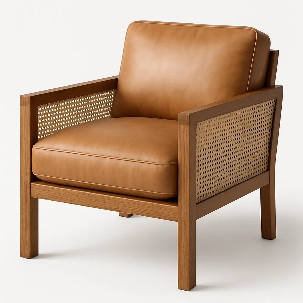 Nojatuoli Nahkainen Pyökkipuuta ja Rottinkia 75x80x85 cm