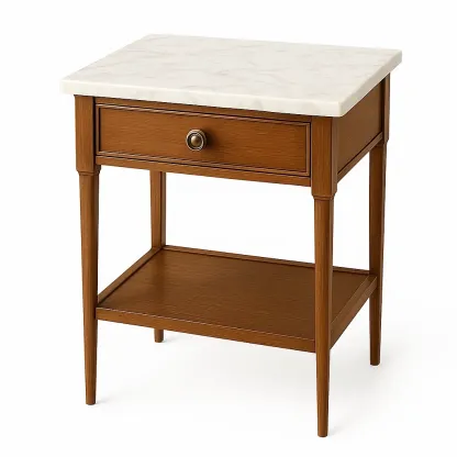 Sivupöytä Marmoripintainen Laatikolla ja Hyllyllä 60 cm Pähkinä