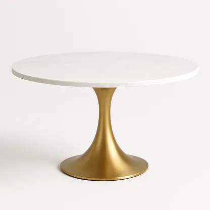 Sohvapöytä Pyöreä Marmoritasolla ja Metallijalalla halkaisija100 cm Korkeus 75 cm Valkoinen/Kulta