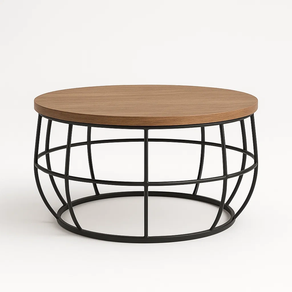 Sohvapöytä Pyöreä Puupinta Metallirunko halkaisija80 cm Korkeus 45 cm