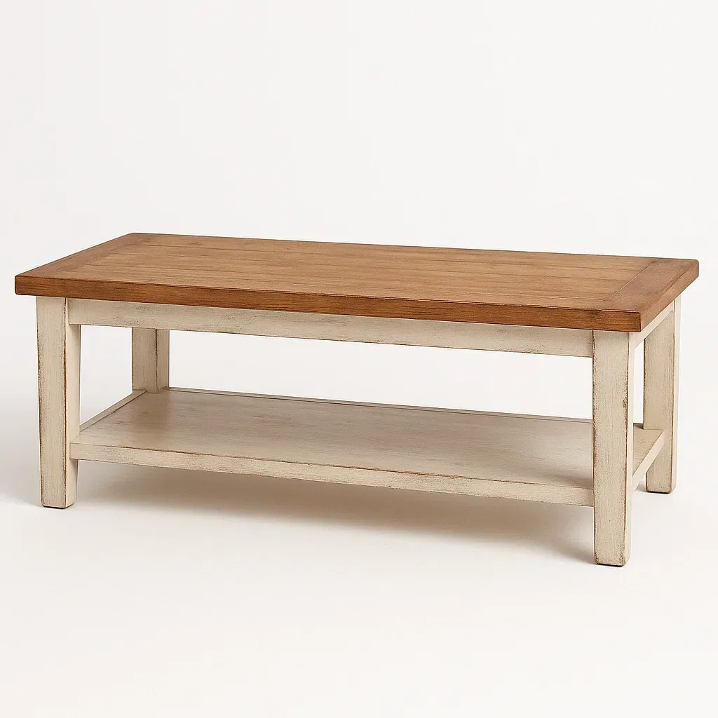 Sohvapöytä Puinen Alahyllyllä 115x60x45 cm Valkoinen/Ruskea