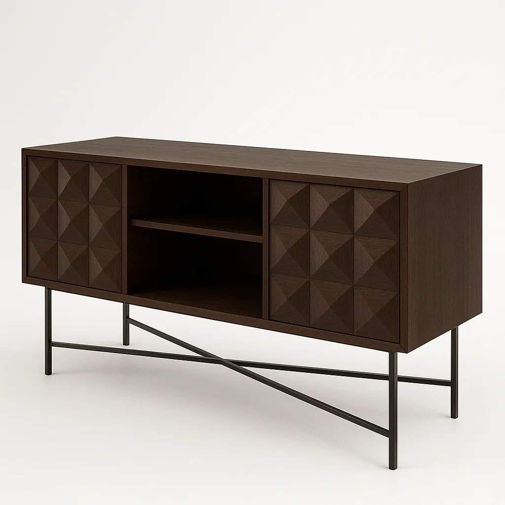 TV-taso Pähkinäpuuviilu 140x40x80 cm Metallijalat Tummanruskea