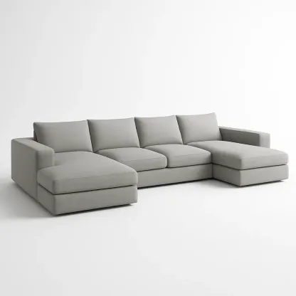 U-sohva Harmaa Pellavasekoite Joustava Vaahto 320x160x85 cm