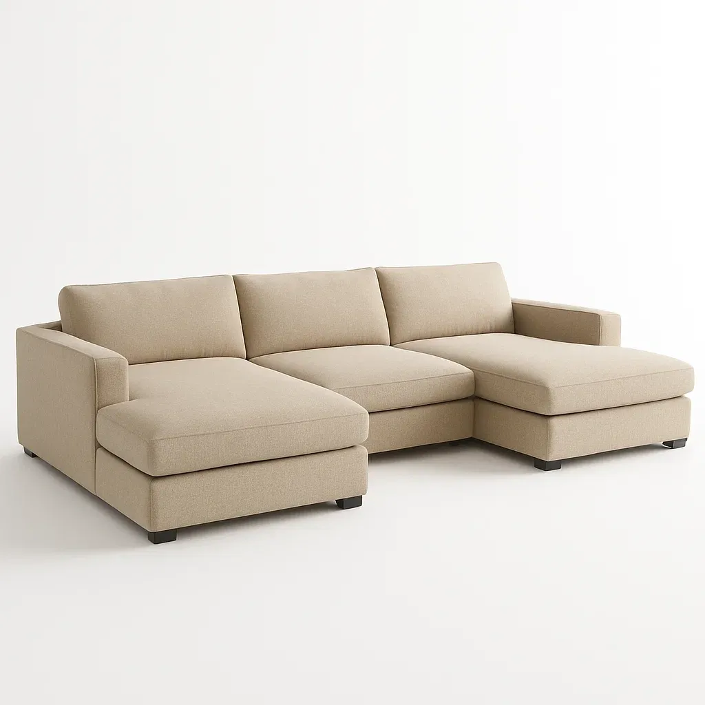 U-sohva 3-Istuttava Pellavavärinen Kangaspäällyste