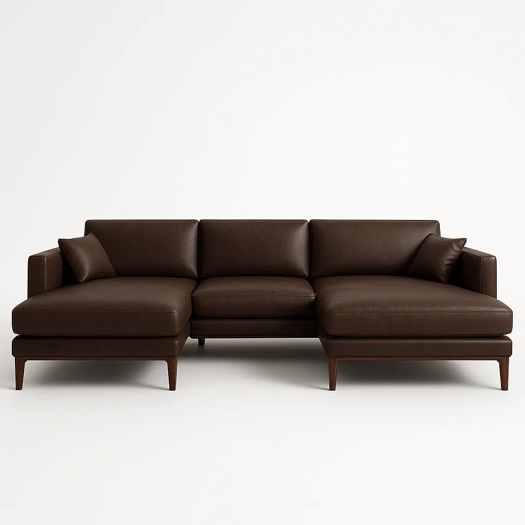 U-sohva Verhoiltu Ruskea Keinonahka ja Puurunko 300x150x85 cm