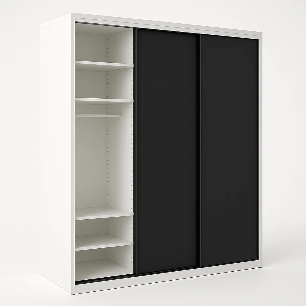 Vaatekaappi Liukuovellinen Valkoinen/Musta 200x150x60 cm